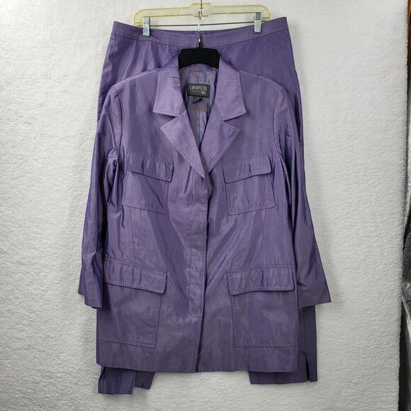 LAFAYETTE NY 148 womens 16 purple cotton silk blend pants set (flawed) - Picture 2 of 15